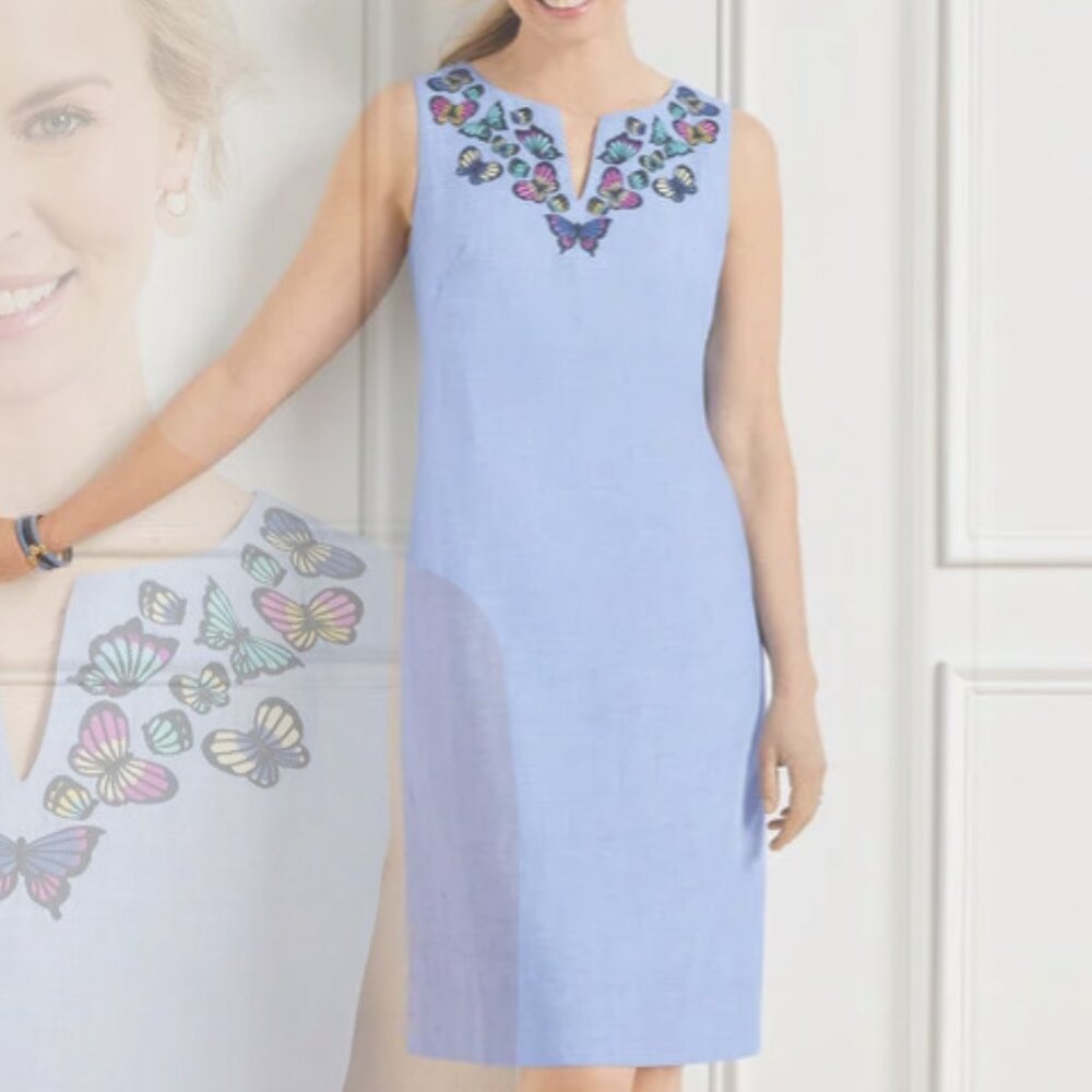 Talbots‎ Embroidered Butterfly Linen Shift Dress Size 20W